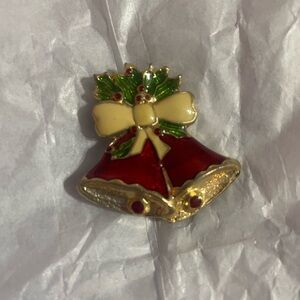 Festive Christmas Brooch with Red Bells